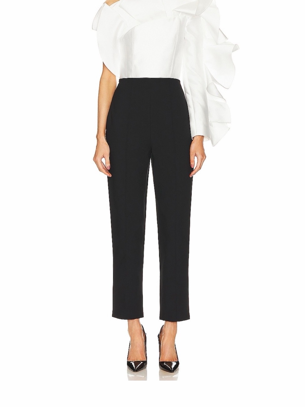 Solace London Black Cropped High-Waist Slim Trousers